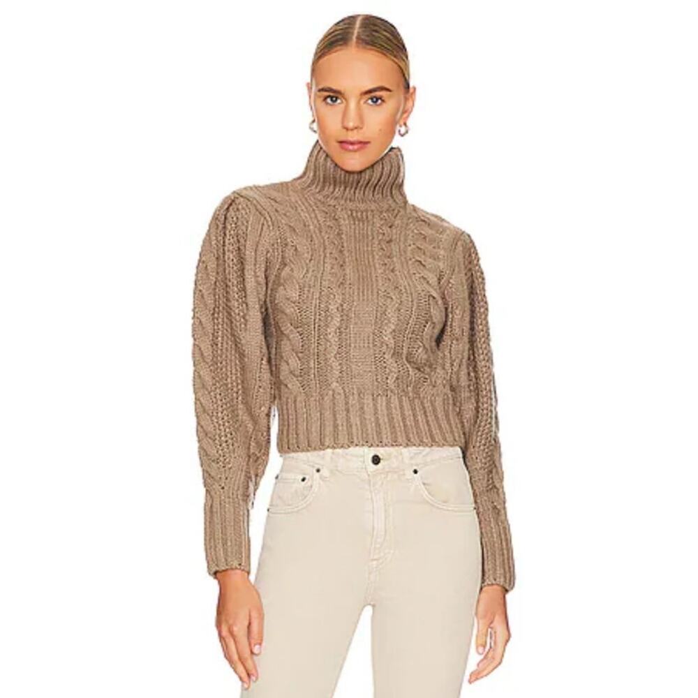 ASTR the LABEL Chunky Cable-Knit Mock Neck Brown Sweater, S